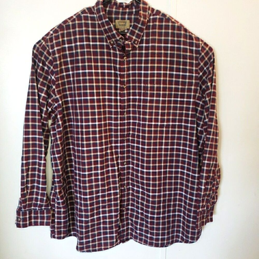 FOUNDRY Button Front Shirt Red Plaid Cotton Blend Long sleeve shirt Men's 3 XLT